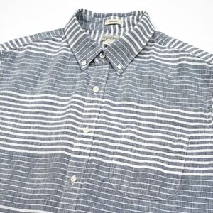 J. Crew Shirt Men's Large Irish Linen Blue White‎ Striped Baird McNutt Classic